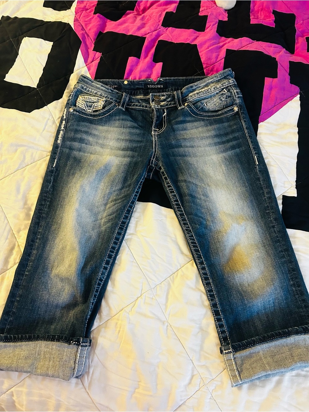Vigoss Women's Blue Washed Cropped Jeans